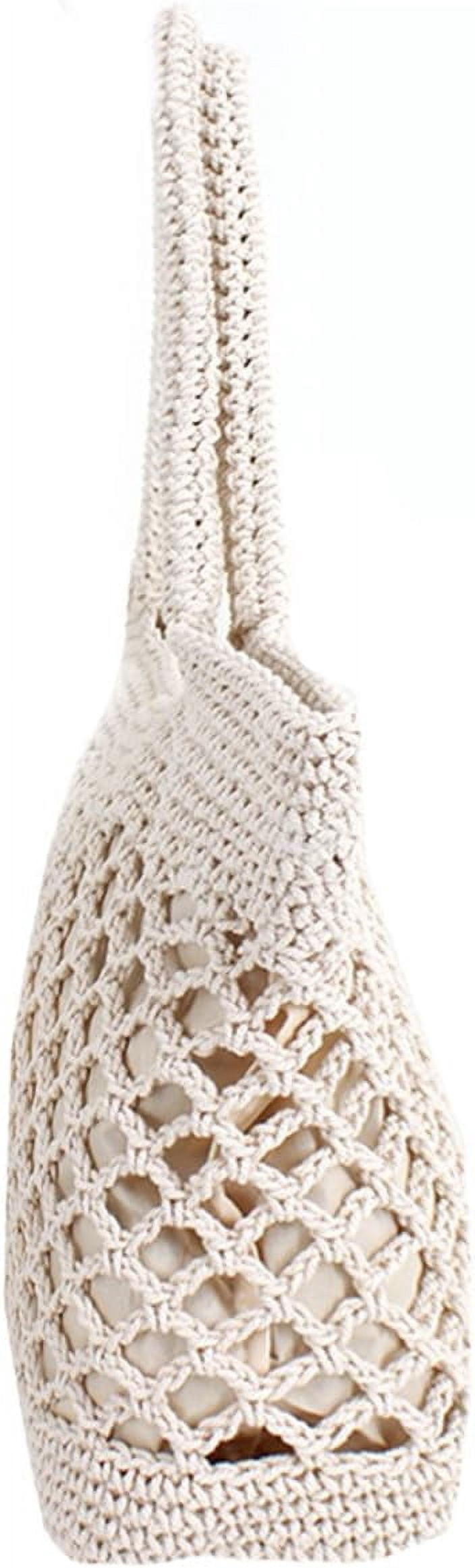 LinYooLi Cotton Crochet Beach Tote Bohemian Handmade Top Handle Bag Small Summer Boho Bag