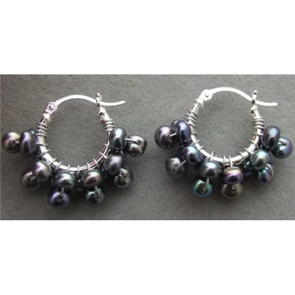 K-KED Natural 4-5MM Black White Pearl Earrings 925 Silver stud earrings for women-Black