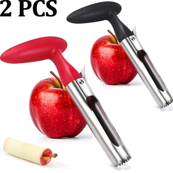 2-Pack Premium Apple Corer Tool - Easy to Use and Clean - Sturdy Apple Core Remover with Sharp Serrature - Stainless Steel Corers for Apple and Pear - Core Fruits with Ease(Red Black)