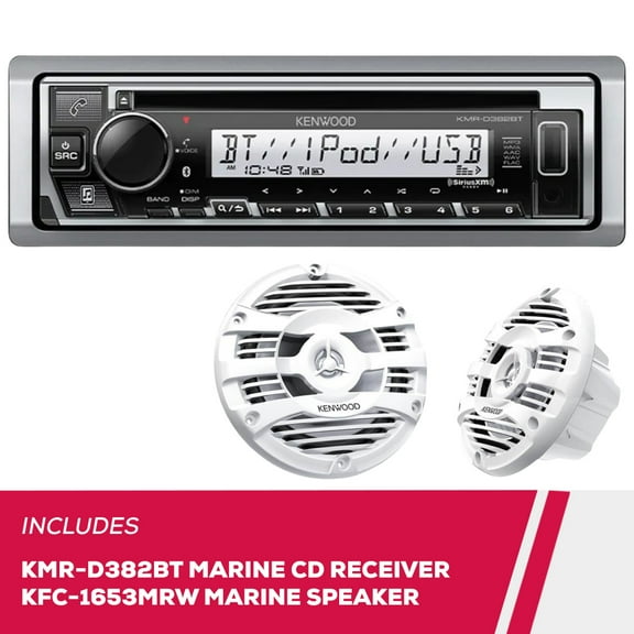 New Kenwood KMR-D382BT Marine CD Receiver and KFC-1653MRW 6.5" 2-Way Marine Speakers