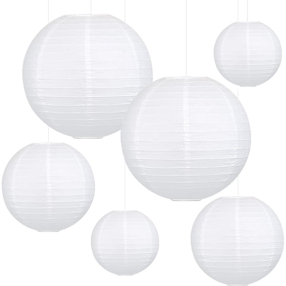 Round Paper Lanterns 8in/10in/12in(Total 6 PCS) Decor Hanging Paper Lanterns Chinese Lanterns Japanese Lanterns for Birthday Wedding Halloween/Bridal/Baby Shower Fall Home Decor