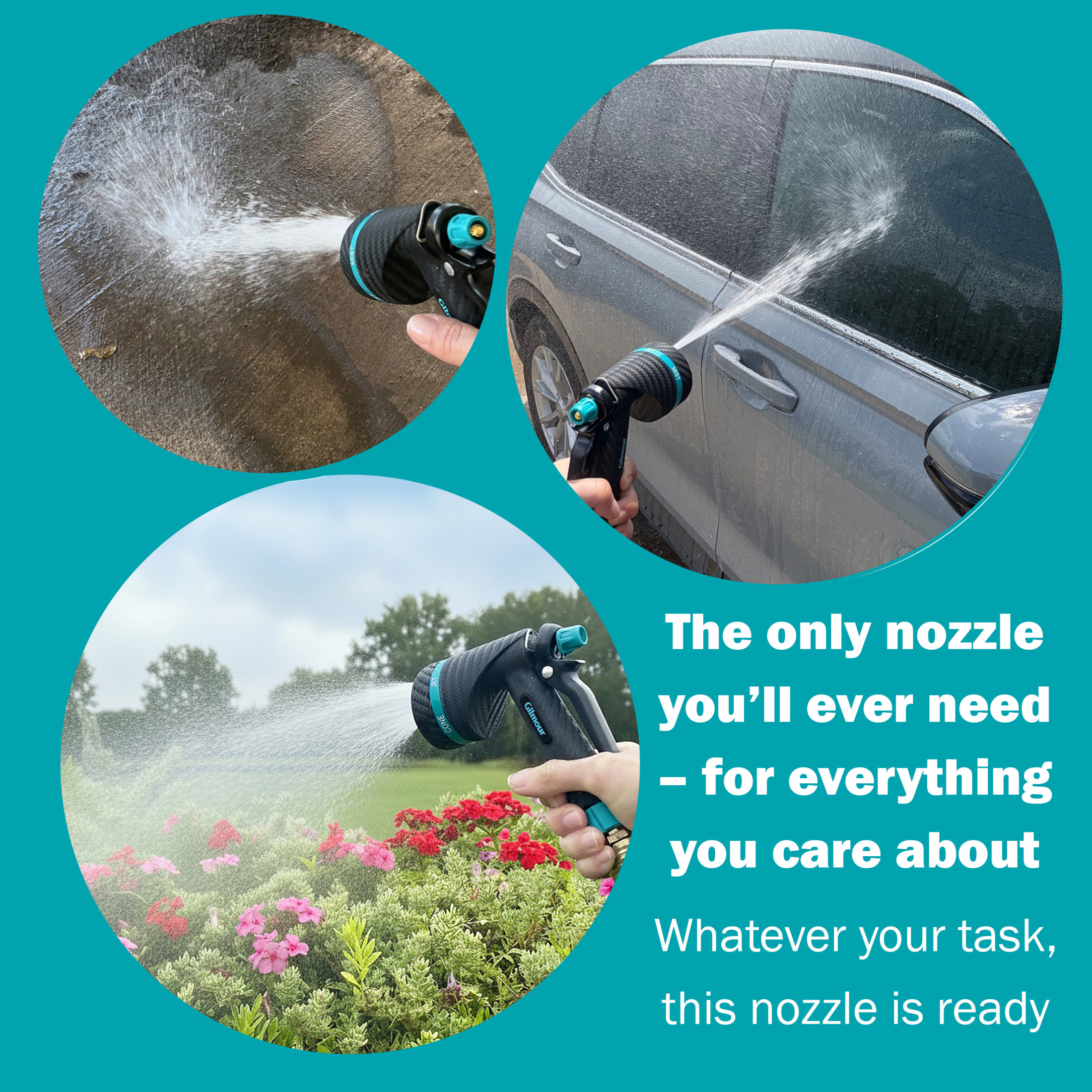 Gilmour Heavy Duty Swivel Connect Adjustable Hose Nozzle, Jet to Mist, Front Trigger Control, Ergonomic Non-Slip Grip