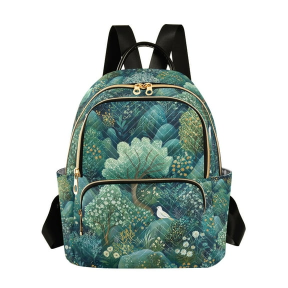 FORMRS Mini Backpack Purse for Women Travel Daypack Casual Shoulder Bag, Green Forest Pattern