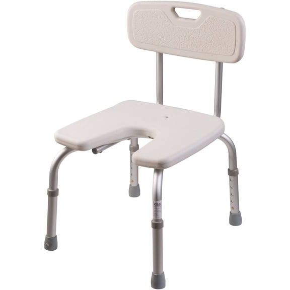 DMI Bath and Shower Chair with Back Support Made of Heavy Duty Non Slip Aluminum Body with Plastic Seat Holding Weight Capacity up to 250 Pounds and Adjustable Height, Tool Free, Black