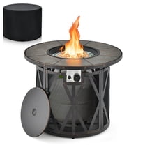 32 Inch Patio Round Fire Pit Table, 30,000 BTU Propane Gas Fire Table with Fire Glasses and PVC Cover