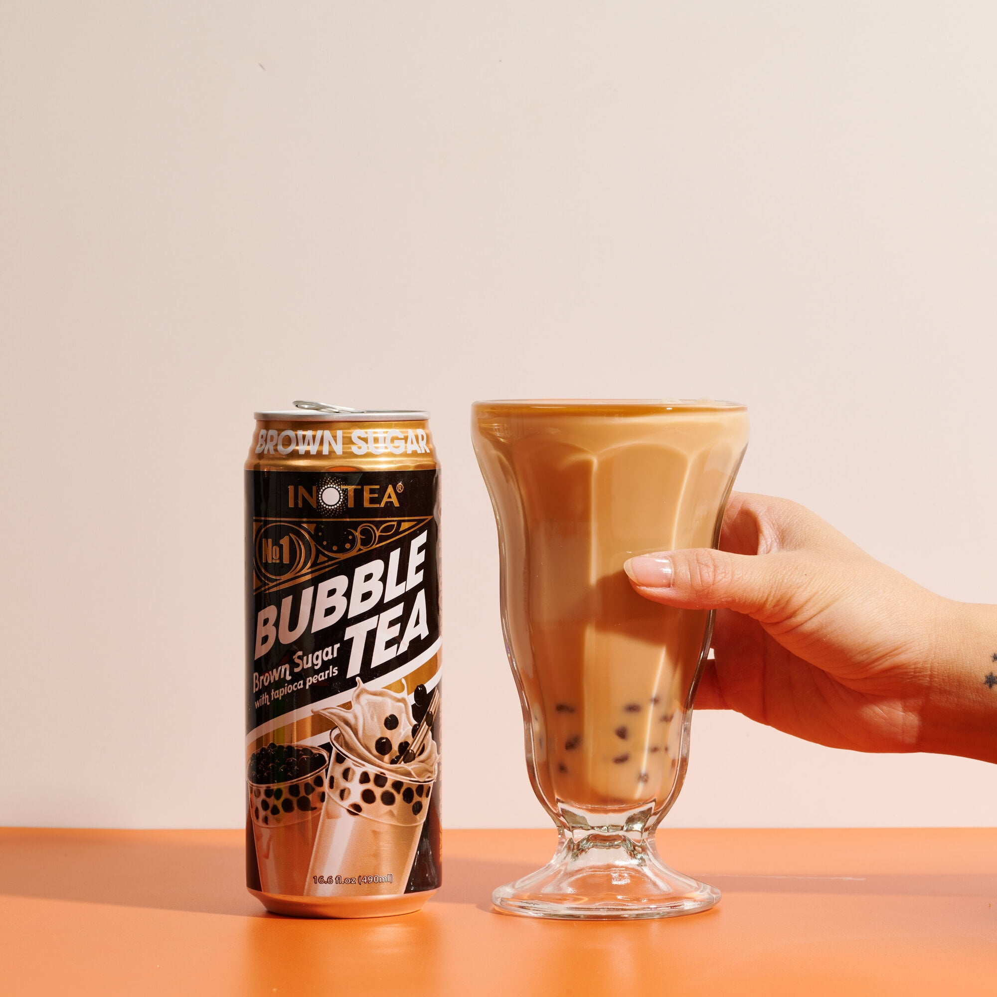 (4 pack) Inotea Taiwanese Brown Sugar Boba Tea Drink, Shelf-Stable, 16.6 oz Can