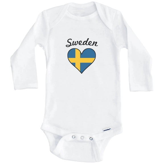 Swedish Flag Heart Sweden One Piece Baby Bodysuit (Long Sleeve), 0-3 Months White