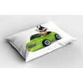 thumbnail image 2 of Ambesonne Dog Driver Pillow Sham 2 Pack, Fun Dog Sports Car, 30"x20", Lime Green Grey Brown, 2 of 3