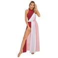 thumbnail image 2 of iiniim Women's Color Block Lyrical Dance Long Maxi Split Modern Contemporary Dress Burgundy S, 2 of 7