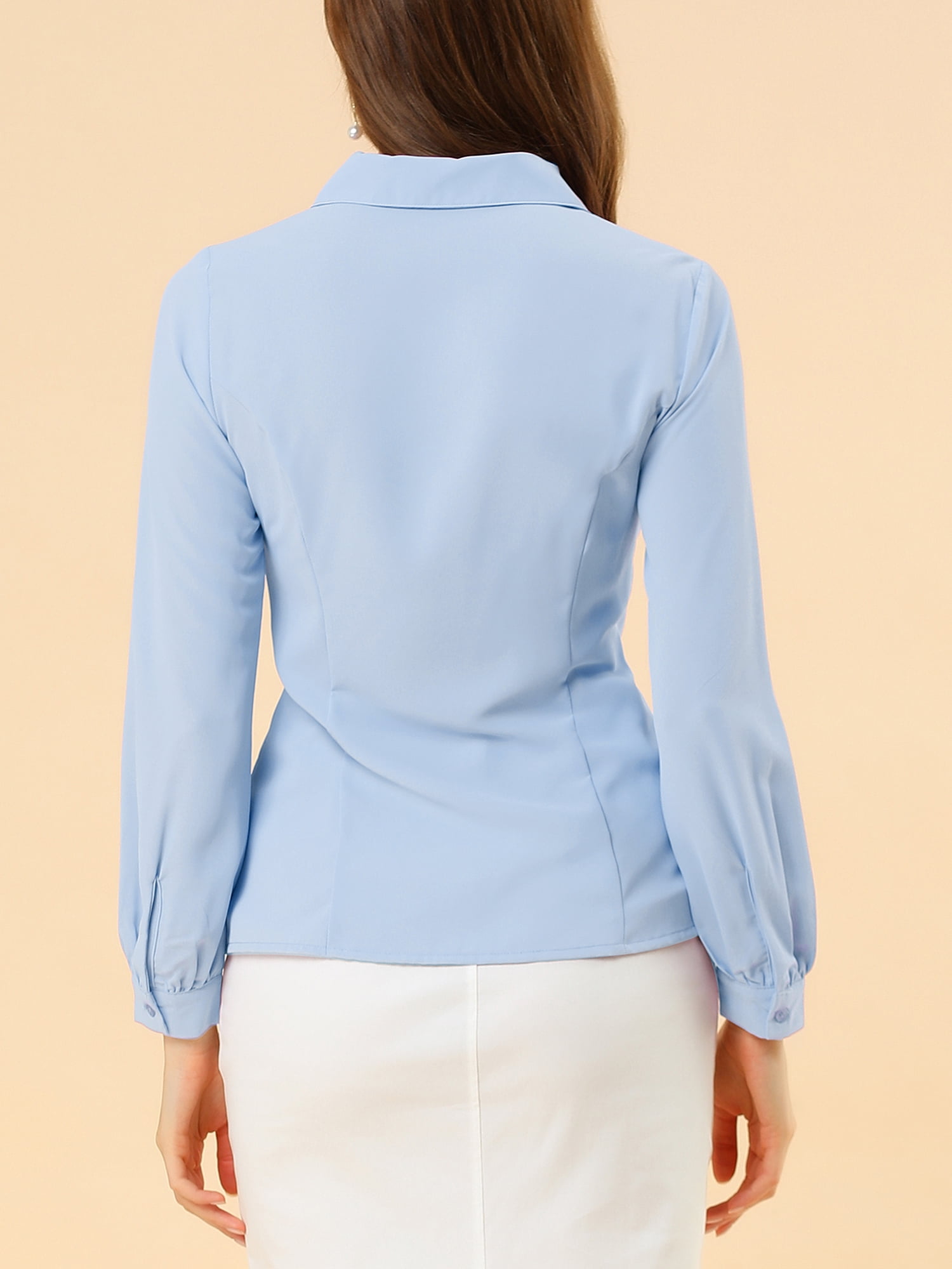 DARING DIVA Women's Peter Pan Collar Long Sleeve Button Down Work Shirts M Light Blue