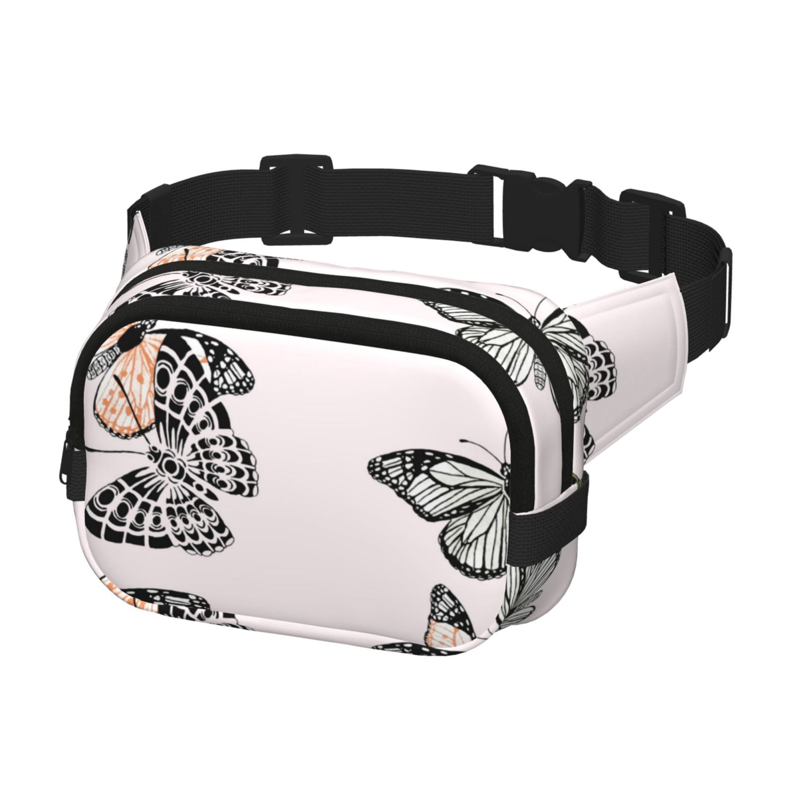 Picia Beautiful Butterfly Print Square Double-Layer Waist Bag Mini Adjustable Waist Belt Bag Exercise Running Travel Hiking
