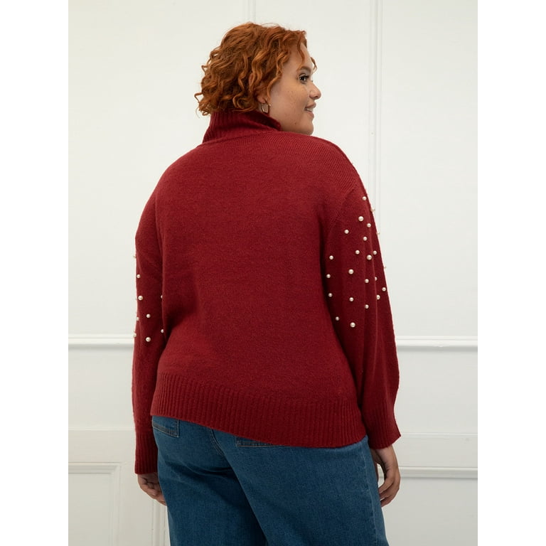 ELOQUII Elements Women's Plus Size Pearl Embellished Sweater - Walmart.com