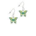 thumbnail image 2 of Silvertone Large Lime Green & Blue Butterfly Heart French Earrings, 2 of 4