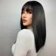 thumbnail image 2 of BERON Black Straight Wigs Middle Length Hair Wig for Women Wigs with Bangs Synthetic Daily Use Wigs Wig Cap Include, 2 of 5