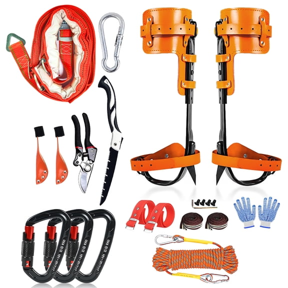 Tree Climbing Gear，Tree Climbing Spikes, Tree Climbing Gear with Adjustable Climbing Straps and Steel Core Flip Line, Rock Climbing Kit with Triple Lock Lanyard Adjuster