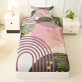 thumbnail image 3 of Castle Fairy Boho Tropical Leaf Twin Sheet Sets 3pcs for Kids, Geometric Print Bedding for Bedroom, Green Pink, 3 of 6