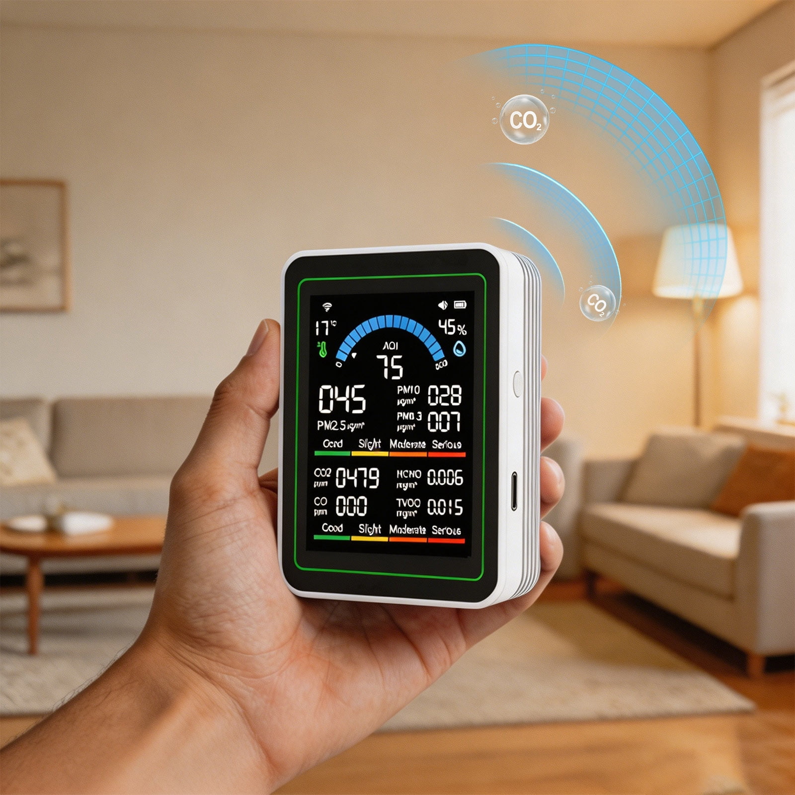 Hotel Indoor Air Quality Monitor 10 in 1 Portable Smart Tester CO2 CO TVOC HCHO PM0.3 1 AQI Humidity