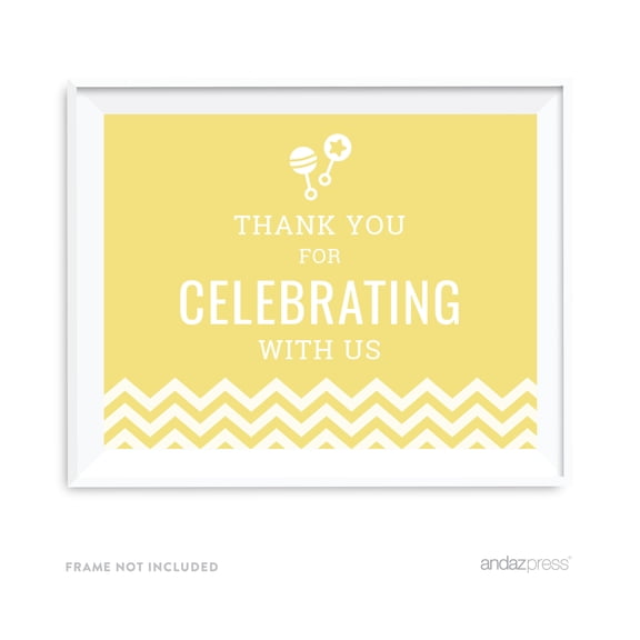 Thank You For Celebrating With Us! Yellow Chevron Print Baby Shower Party Signs