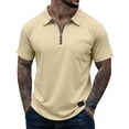 thumbnail image 2 of Zipper Polo Shirt Mens Casual Short Sleeve Polo T Shirt Classic Fit Shirts Khaki 3XL, 2 of 6