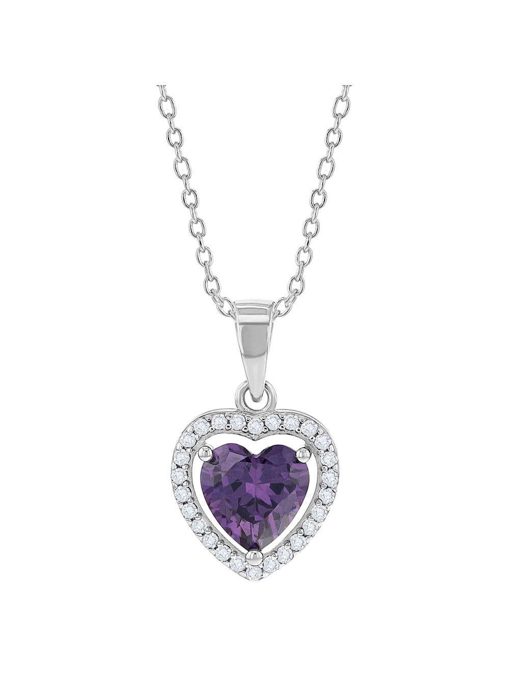 In Season Jewelry 925 Sterling Silver Heart Pendant Necklace CZ Girls