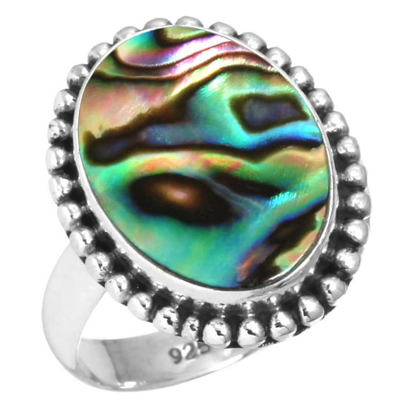 925 Silver Ring For Women - Girls Multicolor Natural Abalone Shell Stone Silver Ring Size 7.5 Boho Silver Ring Size 7.5 Gift For Women On Easter 925 Silver Jewelry With Gemstone