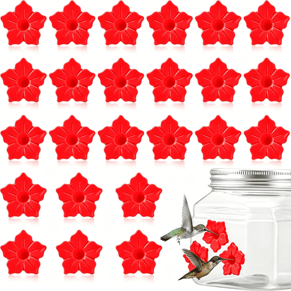 ACDANC 24 Pcs Hummingbird Feeder Replacements Flowers Pet Bird Feeder Replacement Parts Fit in 0.3" Holes Plastic Flowers Feeding Ports for Outdoors Hummingbird Feeders Mason Jar Hanging Feeders