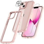 TAURI [5 in 1 Designed for iPhone 13 Case, [Not-Yellowing] with 2X Tempered Glass Screen Protector + 2X Camera Lens Protector [Military-Grade Drop Protection] Shockproof Slim 6.1 Inch Pink