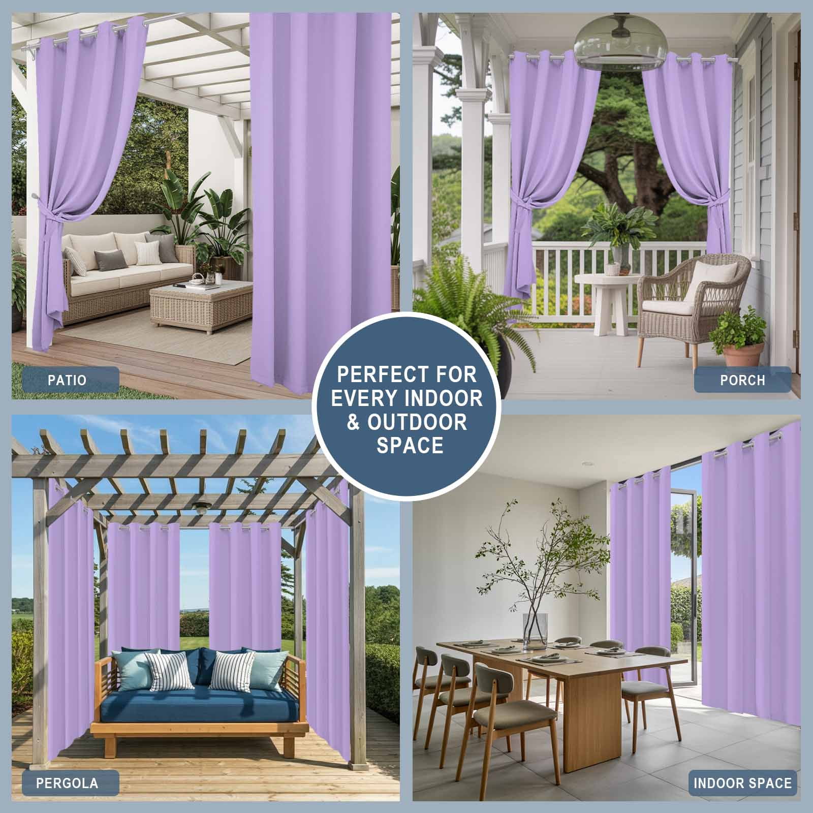 Purple Outdoor Curtains for Patio Waterproof, Windproof Privacy Curtains with Weighted Bottom, Modern Pure Lavender Purple Outside Drapes for Picnic Garage Backyard Cabana 54"x95" 1 Panel