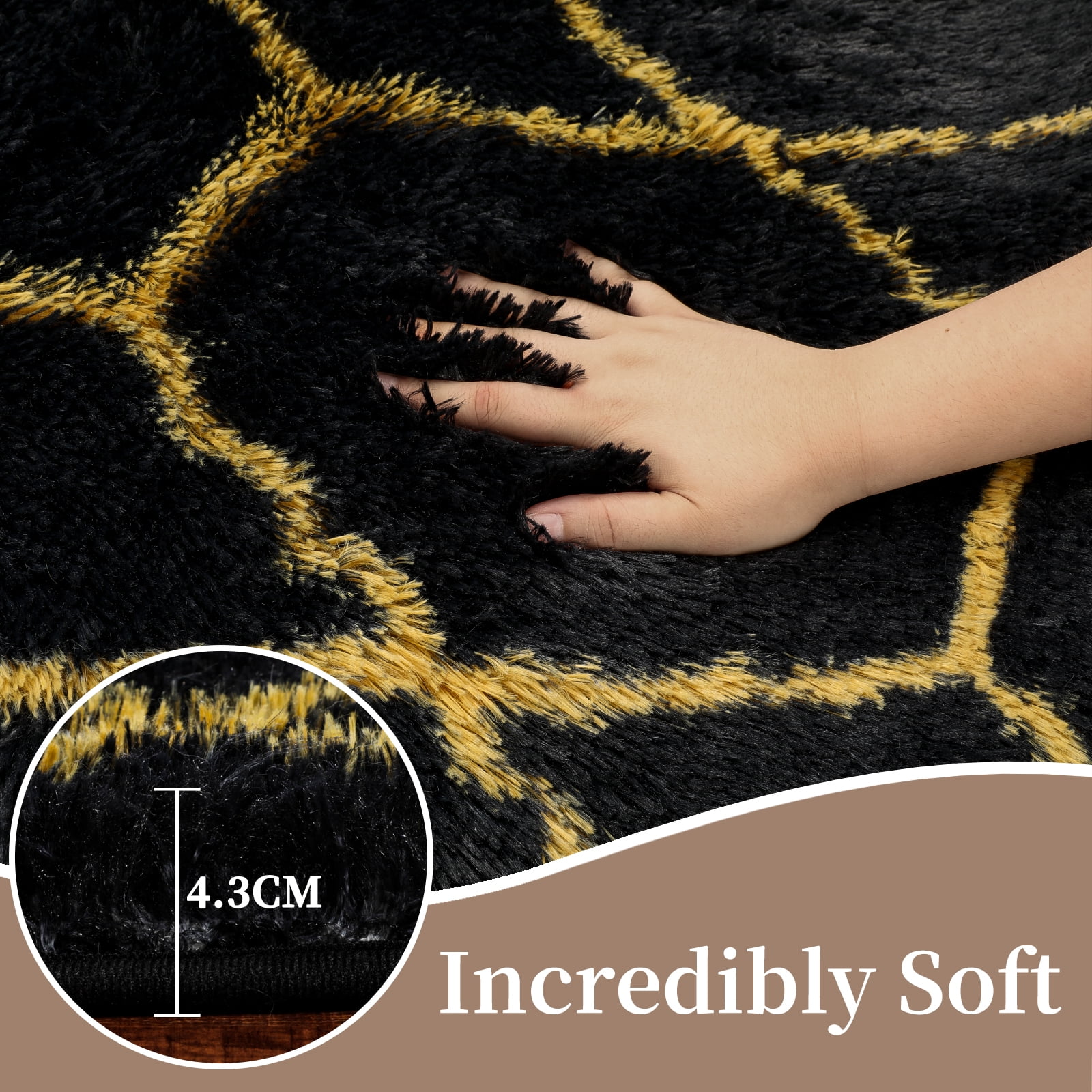 8ft x 10ft Area Rug, Soft Fluffy Area Rugs for Living Room Bedroom Geometric Carpet, Black and White