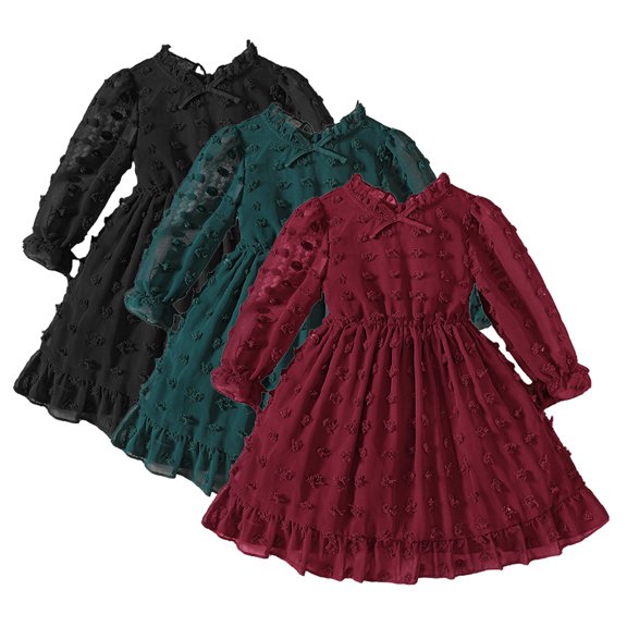 KYAIGUO 2-7T Little Girls Spring Autumn Dress Baby Lace Bowknot Dress Solid Color Casual Dress Long Sleeve Party Princess Dress for Toddler Kids