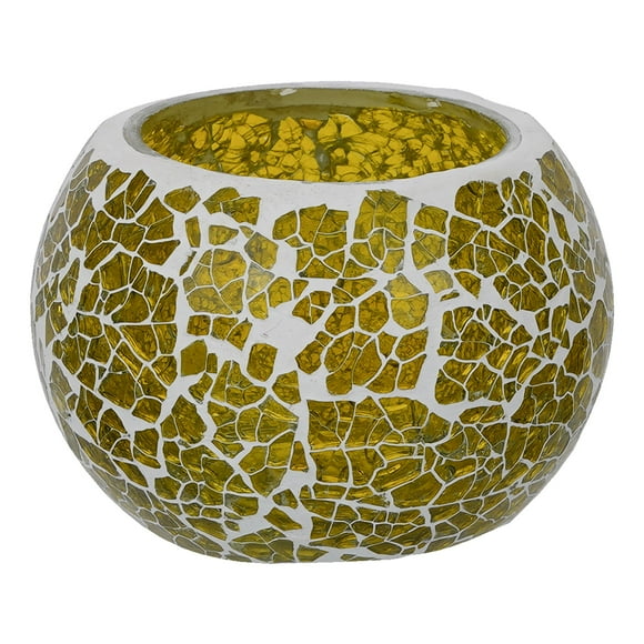 Handcrafted Yellow Mosaic Glass Decorative Tea Light Holder Or Diya