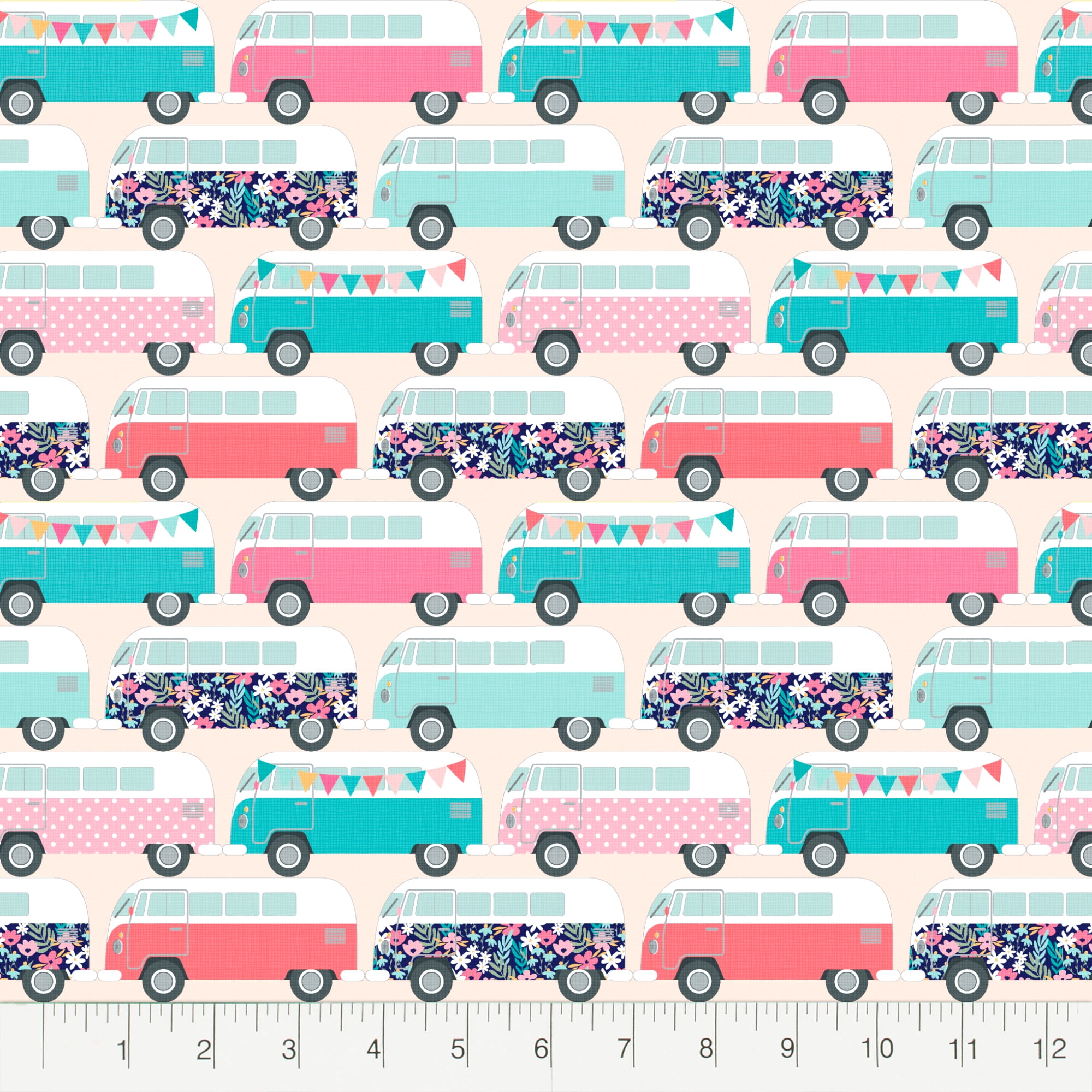 Create It 18"x21" Cotton Campers Precut Sewing & Craft Fabric, Pink 10 Pieces
