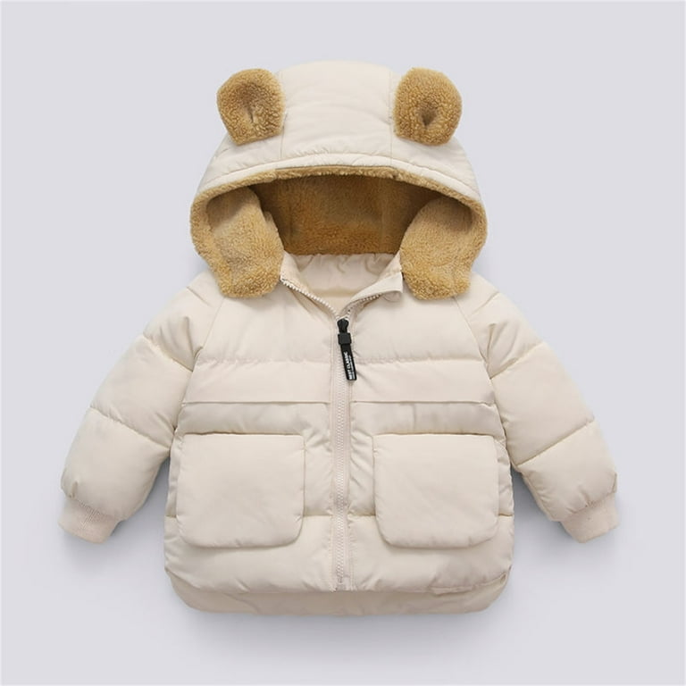 Baby Boy Jackets 6-9 Months Toddler Kids Baby Boys Girls Winter Warm Solid  Coats Bear Ears Hooded Padded Jacket Outwear (Beige-6,110 2-3 Years) Cute 