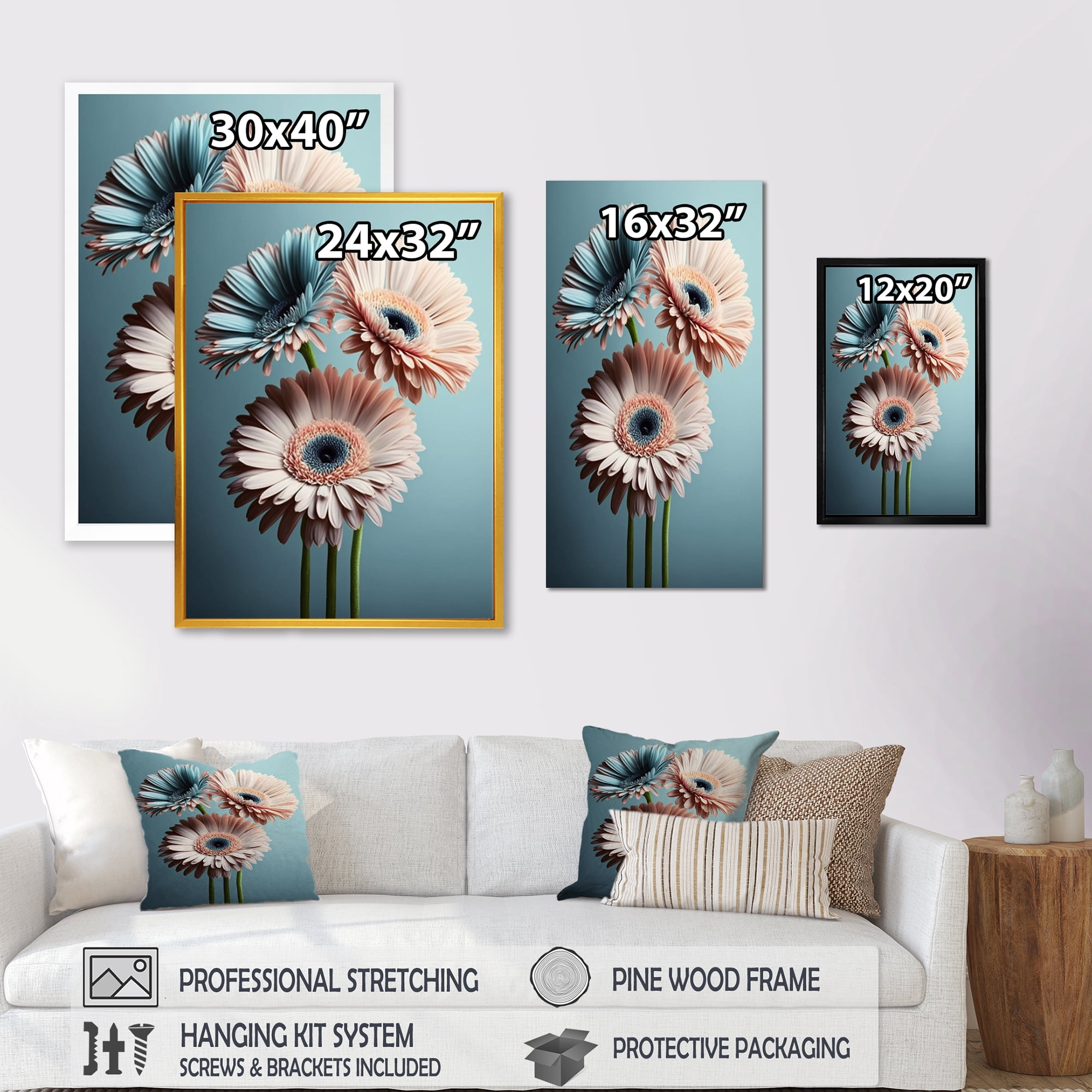 Designart Orange Gerbera Hyperrealistic Flowers Canvas Wall Art