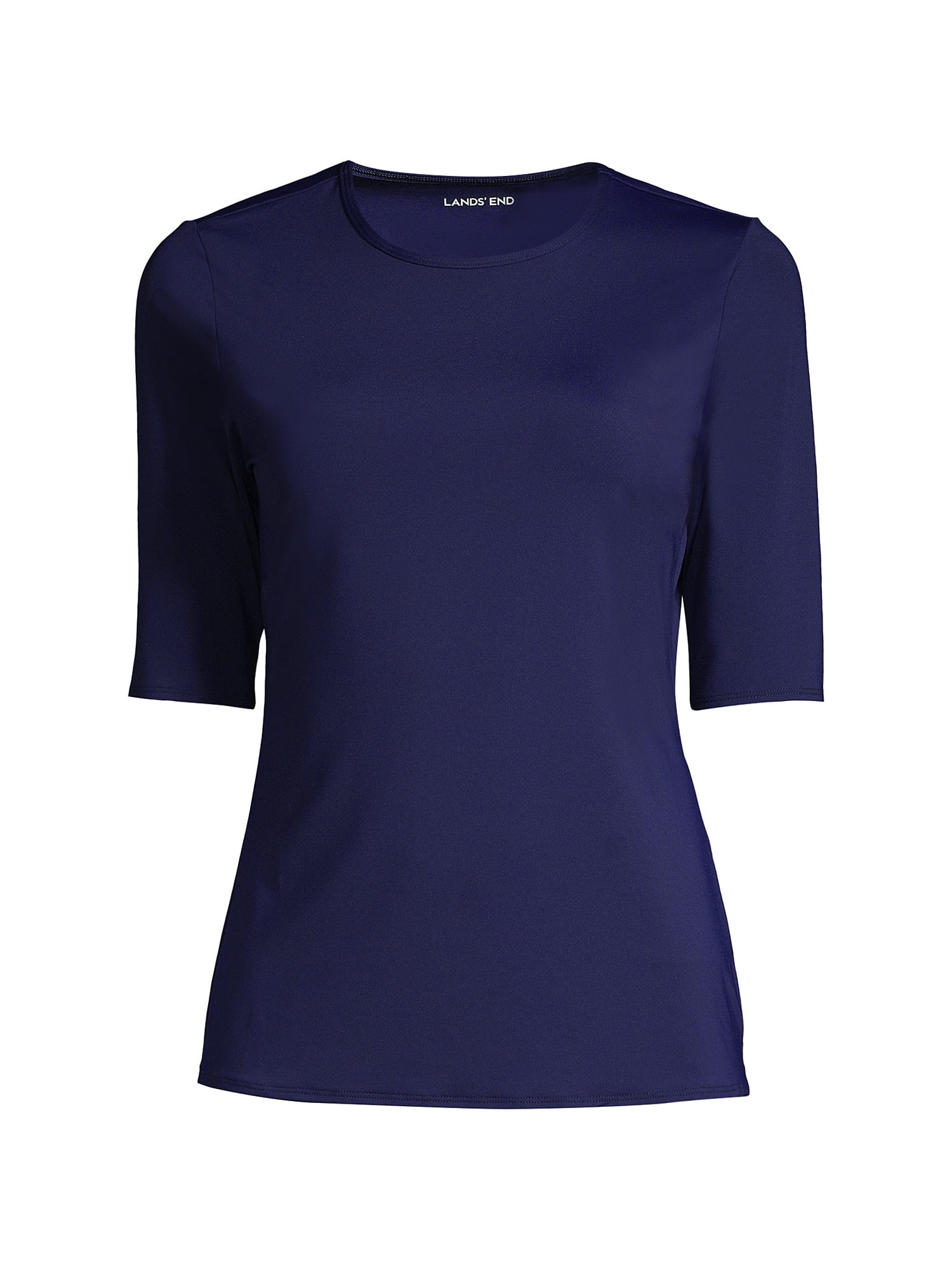 Lands' End Women's Crew Neck Elbow Sleeve Rash Guard UPF 50 Sun