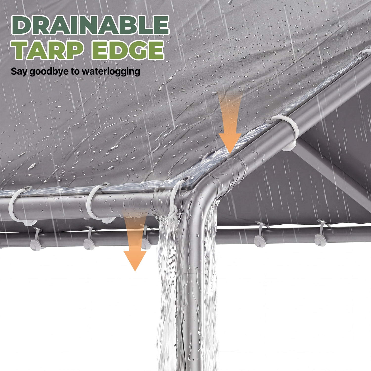 BaPiPro 10' x 15' Gray Gable Roof Carport Canopy, Heavy-Duty Galvanized Steel, Waterproof UV-Resistant PE Tent with Adjustable Height, 7-Level Wind Resistance for Car, Boat and Patio Storage