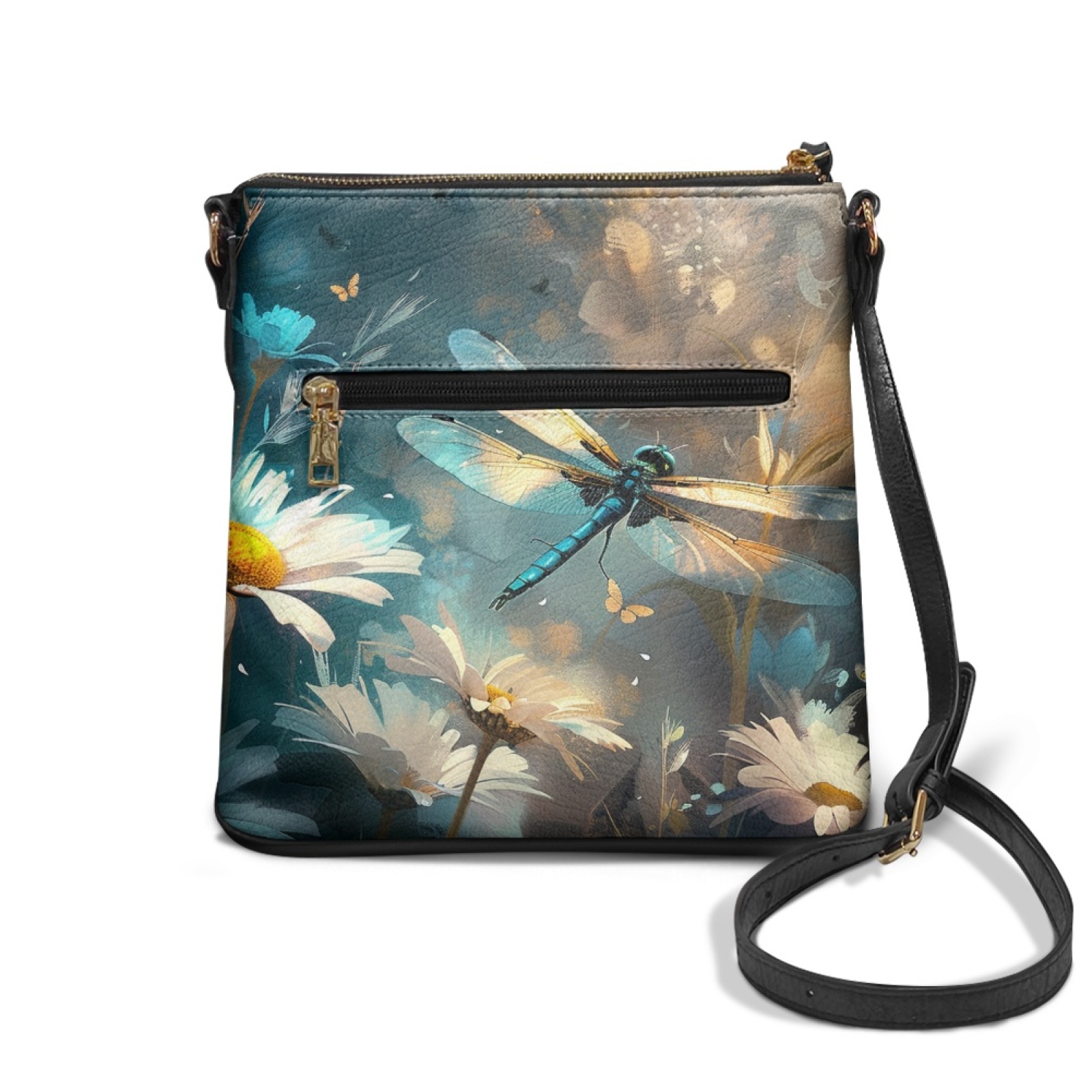 LedBack Dragonfly Print Leather Crossbody Hobo Purses for Women, Ladies Shoulder Bags Handbags Sling Messenger Bag Satchel Purse Shoulder Handbag, Blue