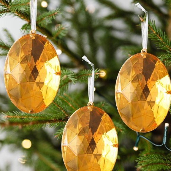 Taotanxi 5 Inch Jumbo Jewel Ornament Large Jewel Ornaments for Christmas Tree Acrylic Glitter Christmas Gem Hanging Decorations for Xmas Wedding Holiday Party Decor(Gold, Oval)