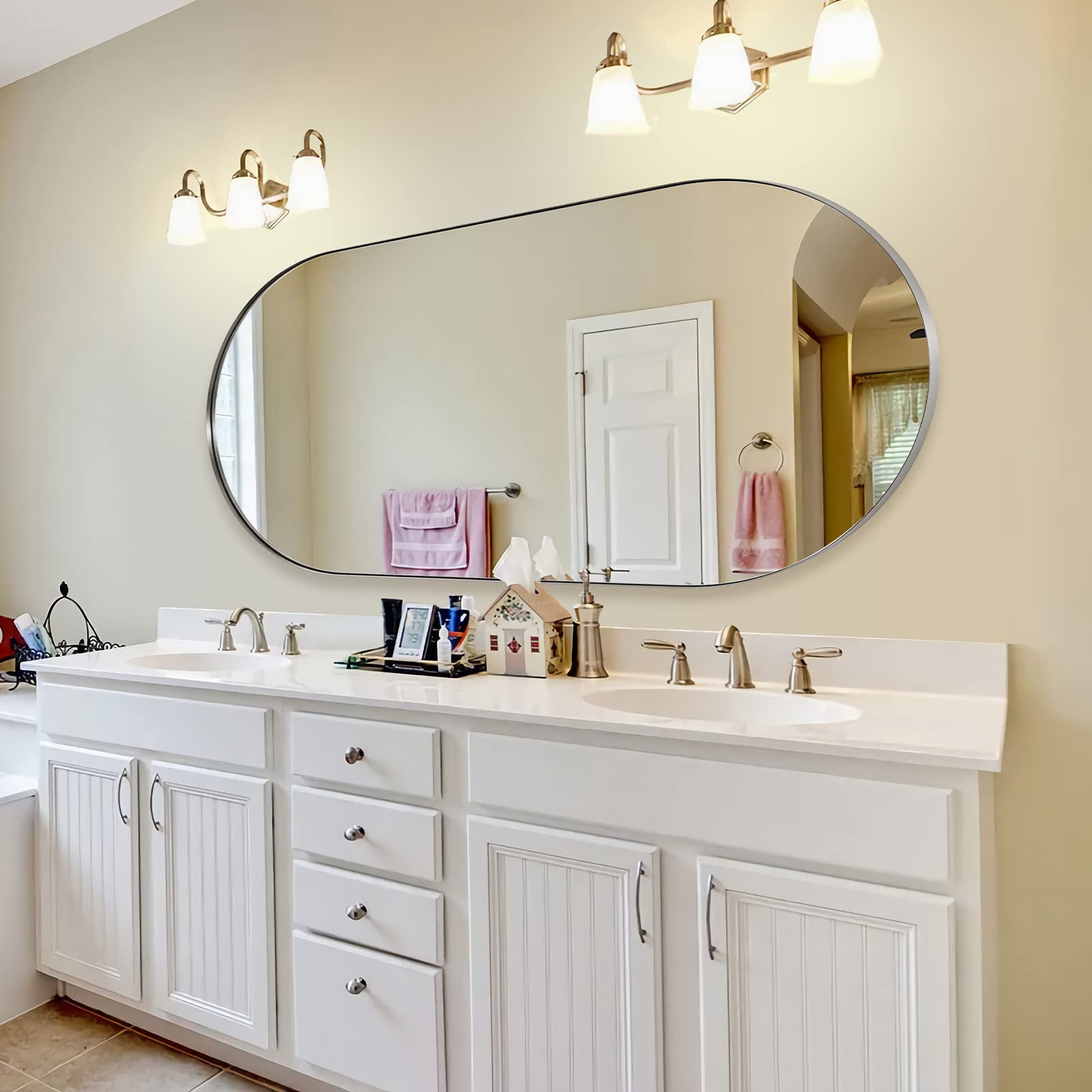 ANDY STAR Oval Bathroom Mirror 60 x 30 Inch, Large Oval Nickel Mirrors