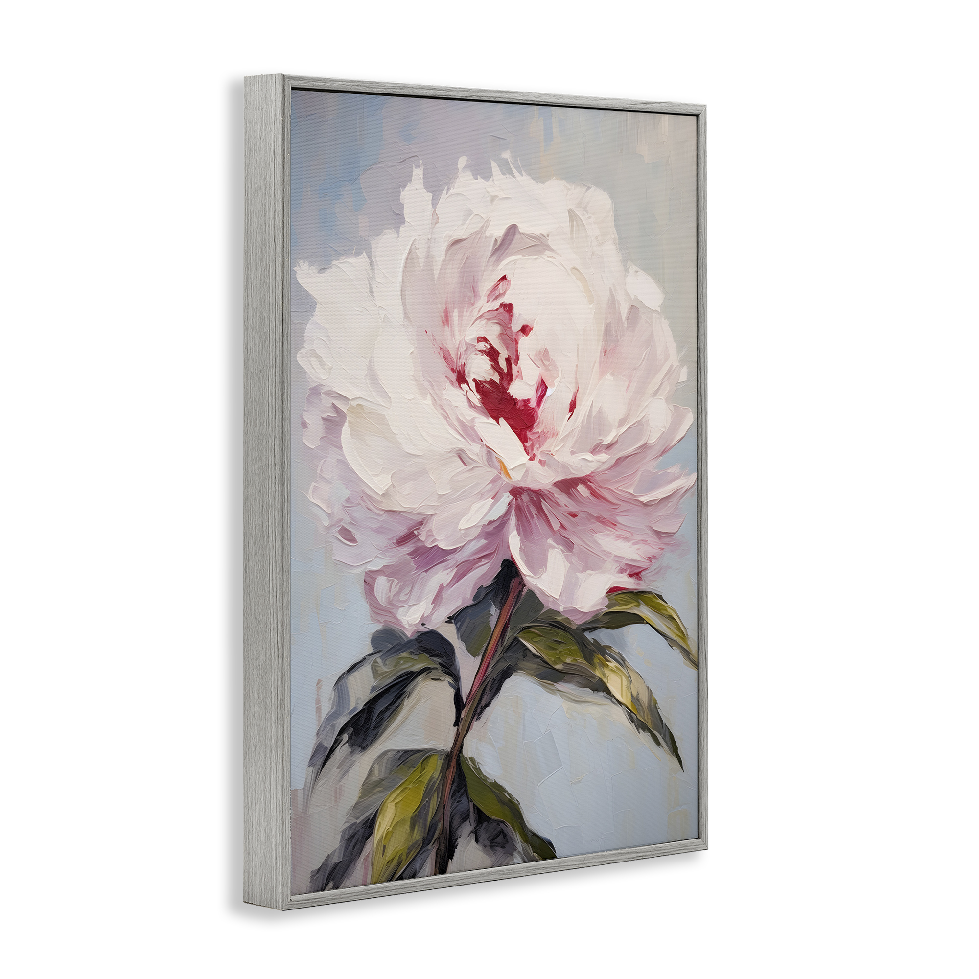 Stupell Industries Pale Pink Rose Botanical & Floral Painting Gray Framed Art Print Wall Art, 12 x 18