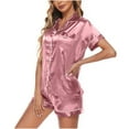 thumbnail image 4 of BLVB Satin Pajamas Set Women's Short Sleeve Tops Sleepwear Soft Silk Button Down Loungewear Comfy Pjs Shorts Set Homewear, 4 of 6