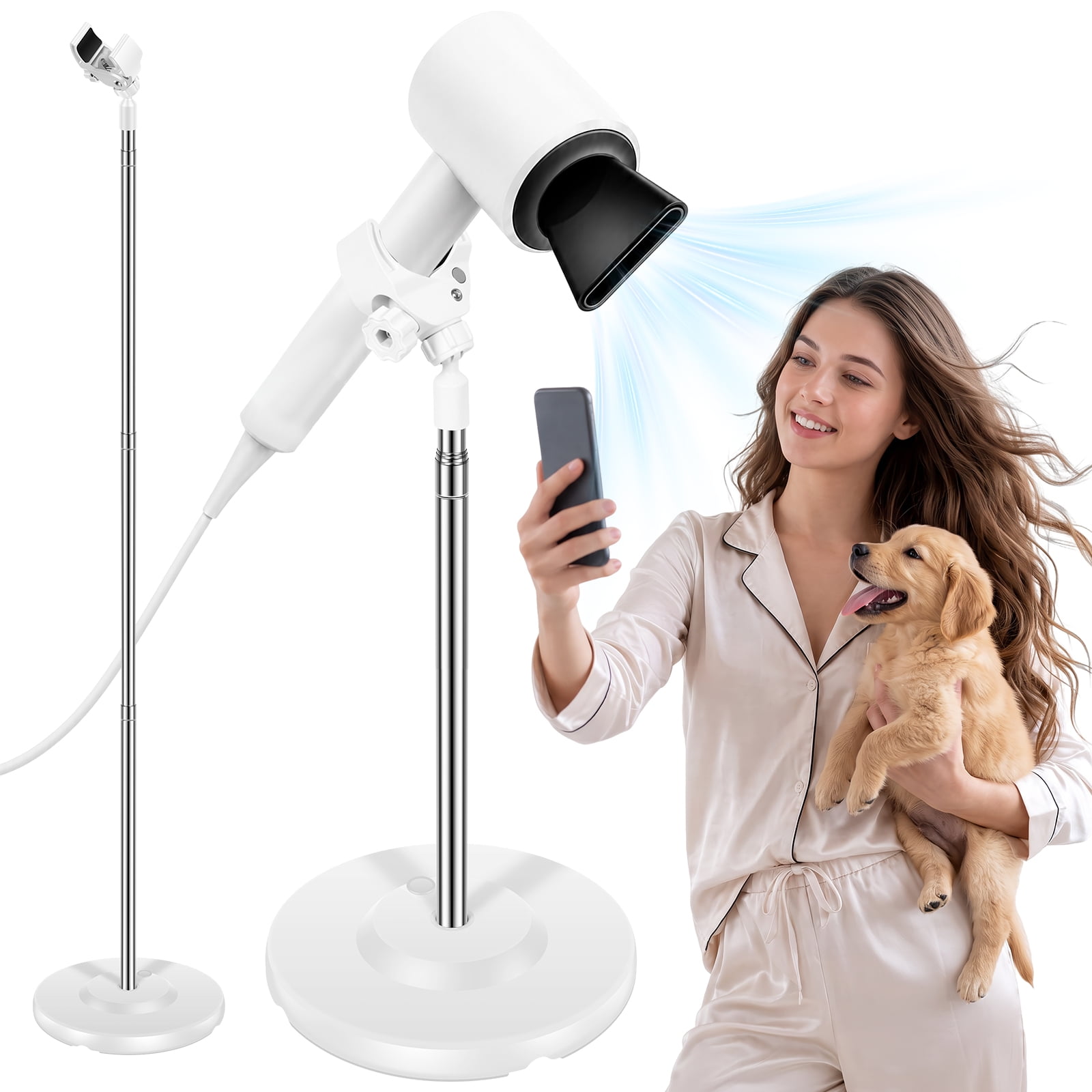 Hands Free Hair Dryer Stand Adjustable Height for Family and Pet Grooming