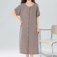 thumbnail image 5 of CFLVAEK Cotton Robes for Women Casual Short Sleeve Snap Front House Coat Loose Fit Crewneck Sleepwear Solid Color Knee Length Loungewear Gray XL, 5 of 9