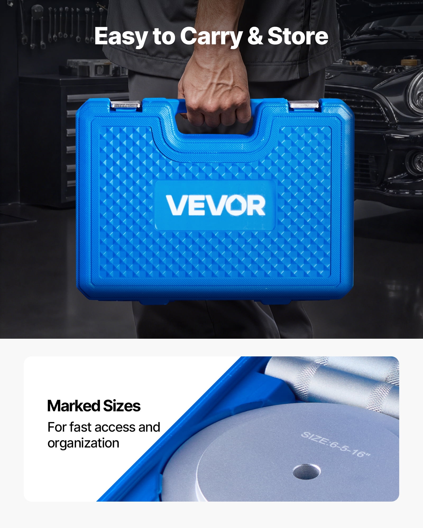 VEVOR Bearing Press Kit, 7 Pcs, Bearing Race and Seal Driver Set with 5 Bushings, Handle Shaft and Extension Rod, Bushing Driver Tool Set, Heavy Duty Removal Installation Tool Kit with Storage Case