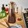 thumbnail image 2 of Beautiful 6-Piece Silicone Kitchen Utensil Tool Set with Rotating Rack, Chocolate by Drew Barrymore, 2 of 8