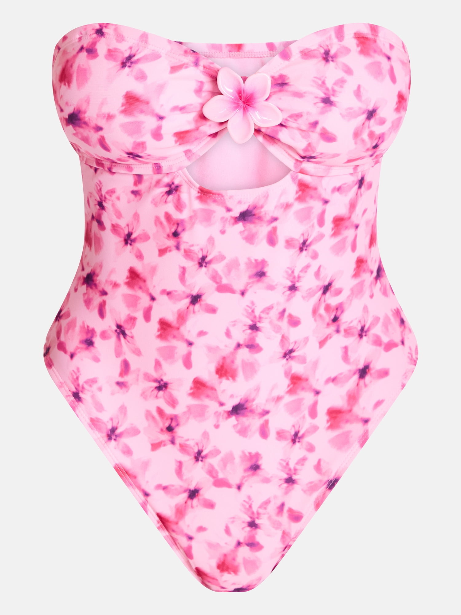 No Boundaries Floral Cut Out Bandeau One Piece Swimsuit, Women's XXS -XXL