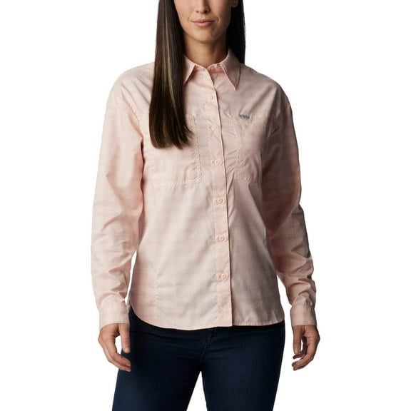 Columbia Women's Silver Ridge Utility Patterned Long Sleeve Shirt, Peach Blossom/Peak Plaid, Large