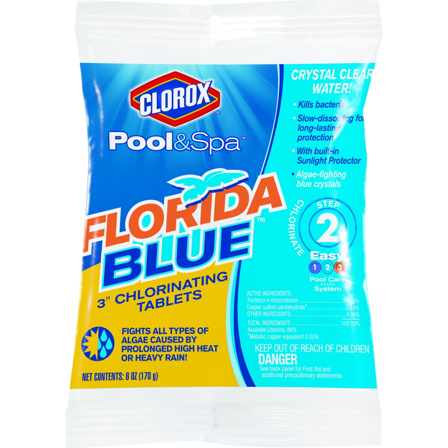 Clorox Pool&Spa Florida Blue 3" Swimming Pool Chlorinating Tablet, 6 oz Chlorine Pool Chemicals