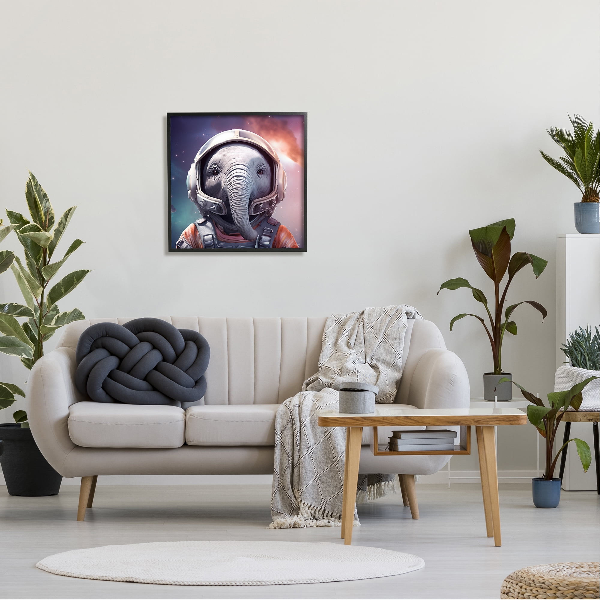 Stupell Industries Astronaut Elephant Portrait Animals & Insects Painting Black Framed Art Print Wall Art, 24 x 24