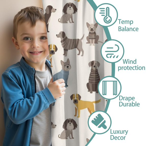 Blackout Kids Curtains,Terrier and Retriever Cream Pattern Children's Insulated Curtains Set Of 2,Bedroom Essentials,Toddler Room Decor 42"x54"